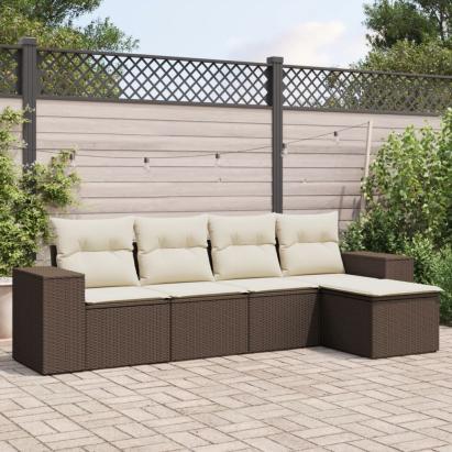 Set canapele de grădină cu perne, 5 piese, maro, poliratan GartenMobel Dekor