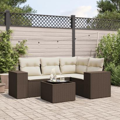 Set canapele de grădină cu perne, 5 piese, maro, poliratan GartenMobel Dekor