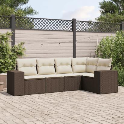 Set canapele de grădină cu perne, 5 piese, maro, poliratan GartenMobel Dekor