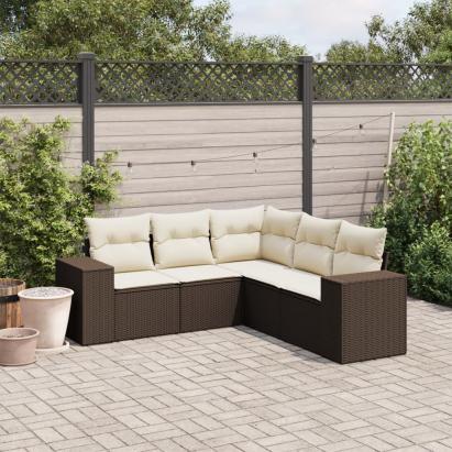 Set canapele de grădină cu perne, 5 piese, maro, poliratan GartenMobel Dekor
