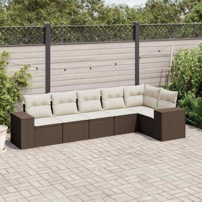 Set canapele de grădină cu perne, 6 piese, maro, poliratan GartenMobel Dekor