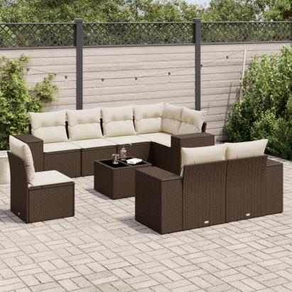 Set canapele de grădină cu perne, 9 piese, maro, poliratan GartenMobel Dekor