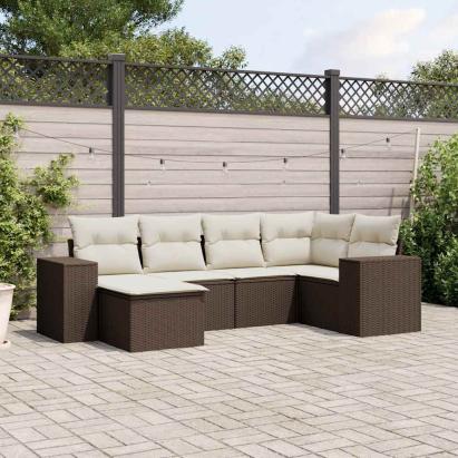 Set canapele de grădină cu perne, 6 piese, maro, poliratan GartenMobel Dekor