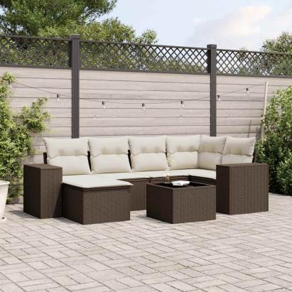 Set canapele de grădină cu perne, 7 piese, maro, poliratan GartenMobel Dekor