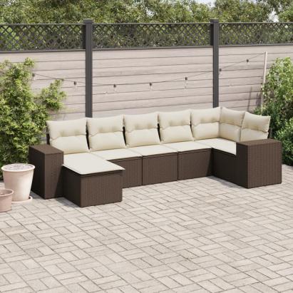 Set canapele de grădină cu perne, 7 piese, maro, poliratan GartenMobel Dekor