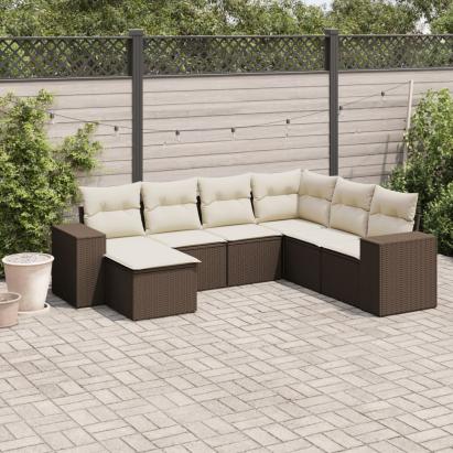 Set canapele de grădină cu perne, 7 piese, maro, poliratan GartenMobel Dekor