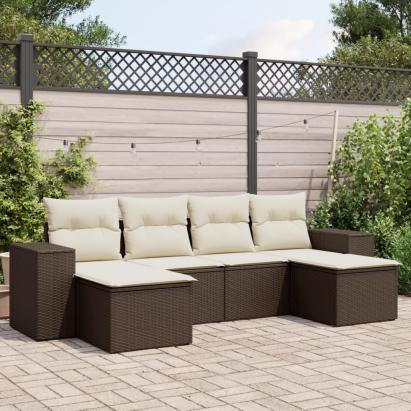 Set canapele de grădină cu perne, 6 piese, maro, poliratan GartenMobel Dekor