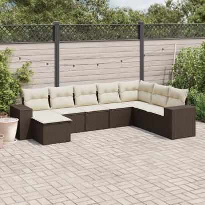 Set canapele de grădină cu perne, 8 piese, maro, poliratan GartenMobel Dekor