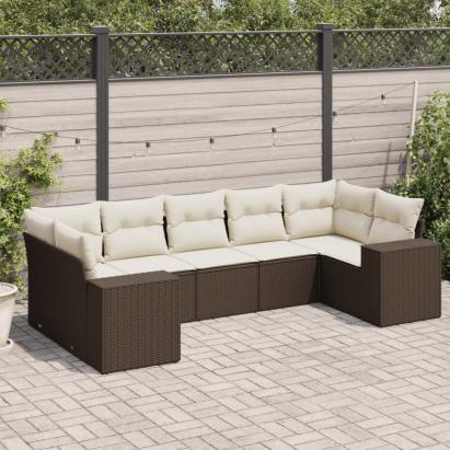 Set canapele de grădină cu perne, 7 piese, maro, poliratan GartenMobel Dekor