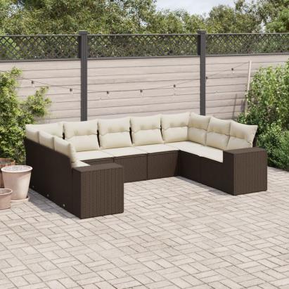 Set canapele de grădină cu perne, 9 piese, maro, poliratan GartenMobel Dekor