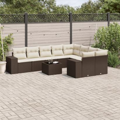 Set canapele de grădină cu perne, 10 piese, maro, poliratan GartenMobel Dekor