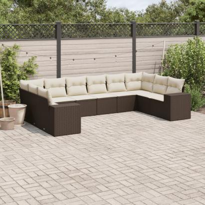 Set canapele de grădină cu perne, 10 piese, maro, poliratan GartenMobel Dekor