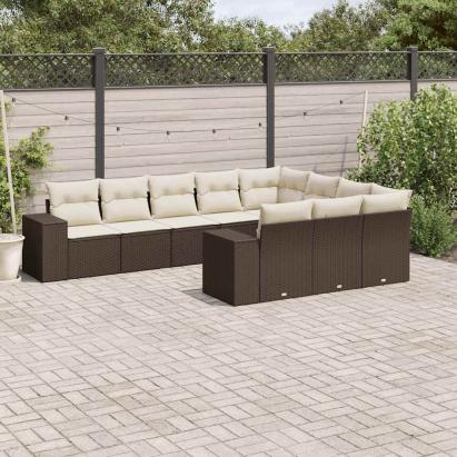 Set canapele de grădină cu perne, 10 piese, maro, poliratan GartenMobel Dekor