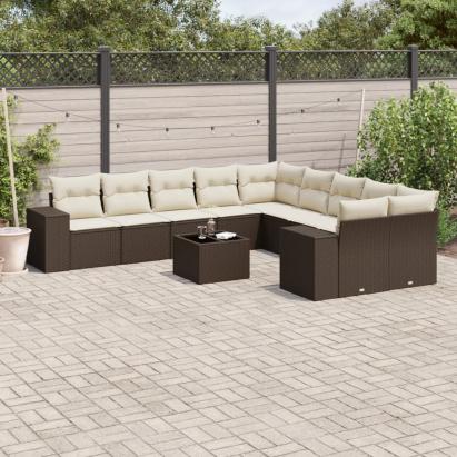 Set canapele de grădină cu perne, 11 piese, maro, poliratan GartenMobel Dekor