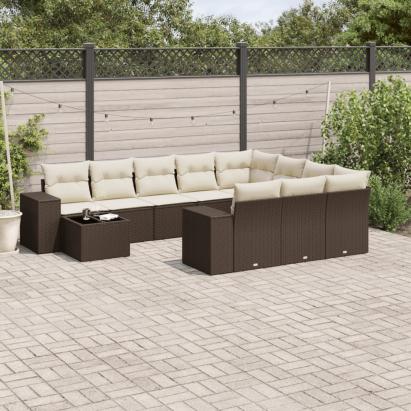 Set canapele de grădină cu perne, 11 piese, maro, poliratan GartenMobel Dekor