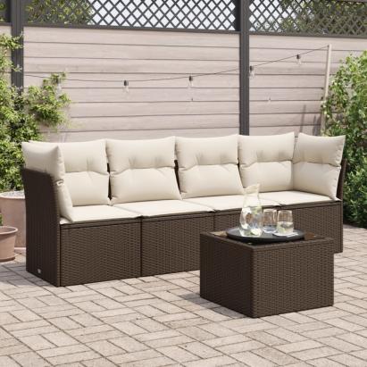 Set canapele de grădină cu perne, 5 piese, maro, poliratan GartenMobel Dekor