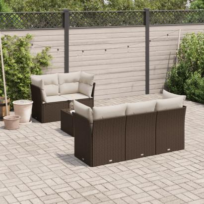 Set canapele de grădină cu perne, 6 piese, maro, poliratan GartenMobel Dekor