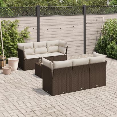Set canapele de grădină cu perne, 7 piese, maro, poliratan GartenMobel Dekor