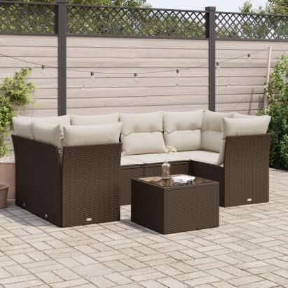 Set canapele de grădină cu perne, 7 piese, maro, poliratan GartenMobel Dekor
