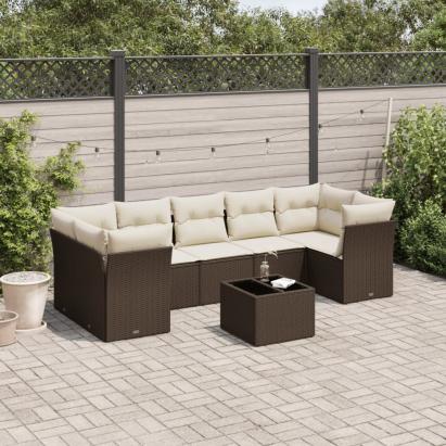 Set canapele de grădină cu perne, 8 piese, maro, poliratan GartenMobel Dekor
