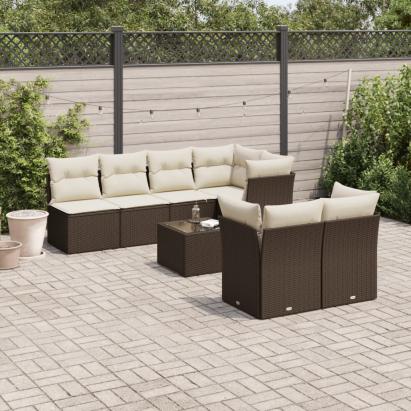 Set canapele de grădină cu perne, 8 piese, maro, poliratan GartenMobel Dekor