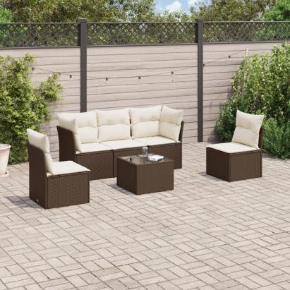 Set canapele de grădină cu perne, 6 piese, maro, poliratan GartenMobel Dekor