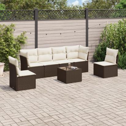 Set canapele de grădină cu perne, 7 piese, maro, poliratan GartenMobel Dekor