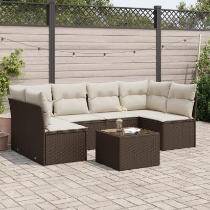 Set canapele de grădină cu perne, 7 piese, maro, poliratan GartenMobel Dekor