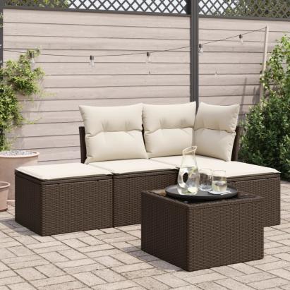 Set canapele de grădină cu perne, 5 piese, maro, poliratan GartenMobel Dekor