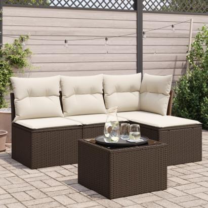 Set canapele de grădină cu perne, 5 piese, maro, poliratan GartenMobel Dekor