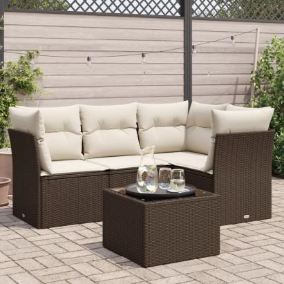 Set canapele de grădină cu perne, 5 piese, maro, poliratan GartenMobel Dekor