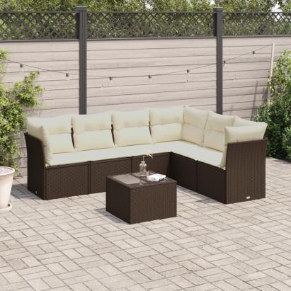 Set canapele de grădină cu perne, 7 piese, maro, poliratan GartenMobel Dekor