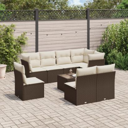 Set canapele de grădină cu perne, 9 piese, maro, poliratan GartenMobel Dekor