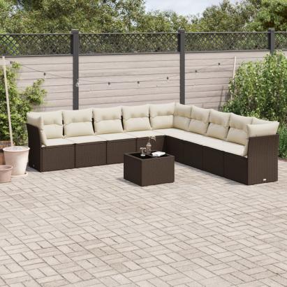 Set canapele de grădină cu perne, 10 piese, maro, poliratan GartenMobel Dekor
