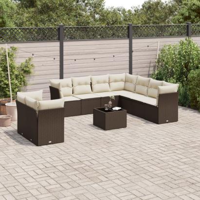 Set canapele de grădină cu perne, 10 piese, maro, poliratan GartenMobel Dekor
