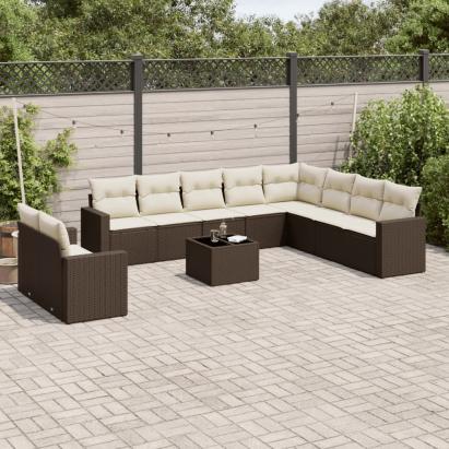 Set canapele de grădină cu perne, 11 piese, maro, poliratan GartenMobel Dekor