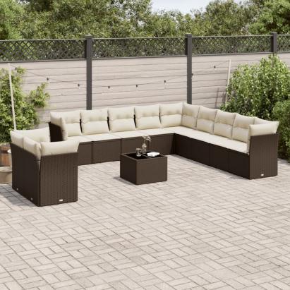 Set canapele de grădină cu perne, 12 piese, maro, poliratan GartenMobel Dekor