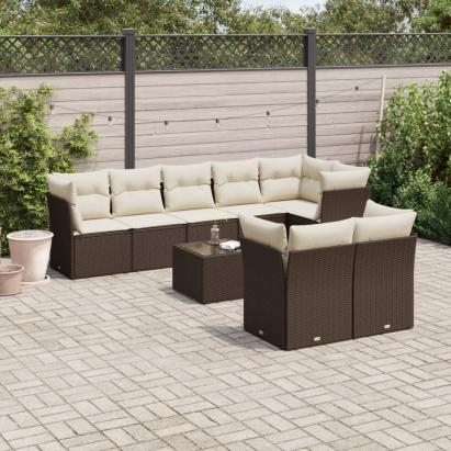 Set canapele de grădină cu perne, 9 piese, maro, poliratan GartenMobel Dekor