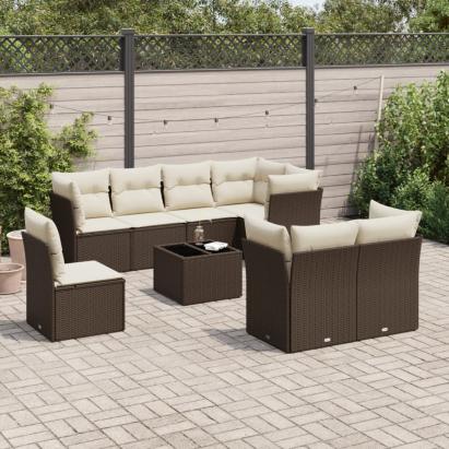 Set canapele de grădină cu perne, 9 piese, maro, poliratan GartenMobel Dekor