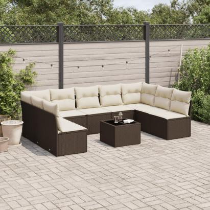 Set canapele de grădină cu perne, 10 piese, maro, poliratan GartenMobel Dekor