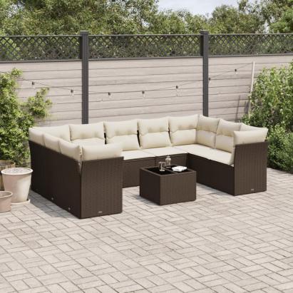 Set canapele de grădină cu perne, 10 piese, maro, poliratan GartenMobel Dekor