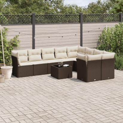 Set canapele de grădină cu perne, 10 piese, maro, poliratan GartenMobel Dekor
