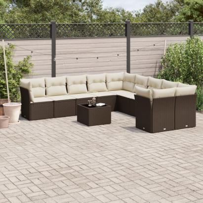 Set canapele de grădină cu perne, 11 piese, maro, poliratan GartenMobel Dekor