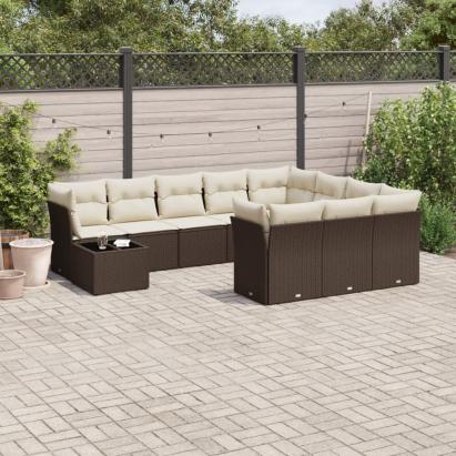 Set canapele de grădină cu perne, 11 piese, maro, poliratan GartenMobel Dekor