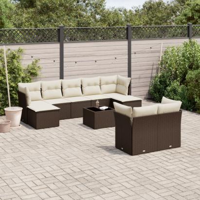 Set canapele de grădină cu perne, 10 piese, maro, poliratan GartenMobel Dekor