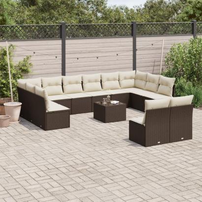 Set canapele de grădină cu perne, 13 piese, maro, poliratan GartenMobel Dekor