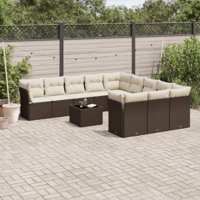 Set canapele de grădină cu perne, 12 piese, maro, poliratan GartenMobel Dekor