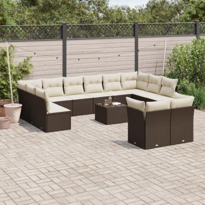 Set canapele de grădină cu perne, 13 piese, maro, poliratan GartenMobel Dekor