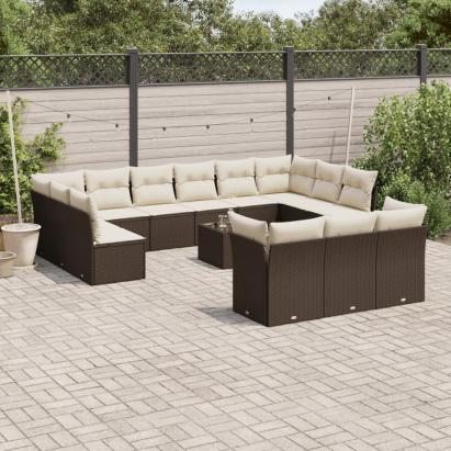 Set mobilier de grădină cu perne, 14 piese, maro, poliratan GartenMobel Dekor