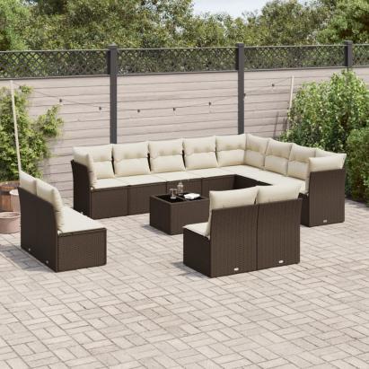 Set canapele de grădină cu perne, 13 piese, maro, poliratan GartenMobel Dekor